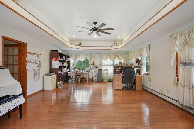 41 Alpine Rd, Monroe, CT 06468 - office space featuring ceiling fan, light wood finished floors, a tray ceiling, and recessed lighting