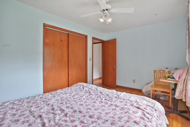 41 Alpine Rd, Monroe, CT 06468 - bedroom featuring a closet, wood finished floors, a ceiling fan, and baseboards