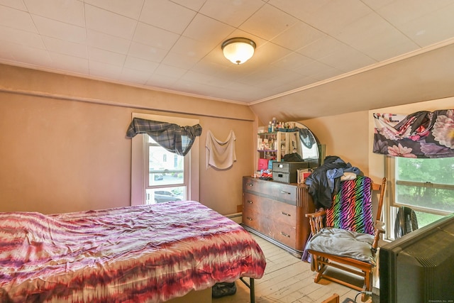 96 Water St, Killingly, CT 06239 - bedroom with multiple windows, wood finished floors, vaulted ceiling, and crown molding