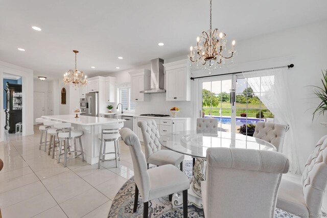 197 Shadow Pond Ln, Suffield, CT 06078 - dining space with a chandelier, light tile patterned floors, and recessed lighting