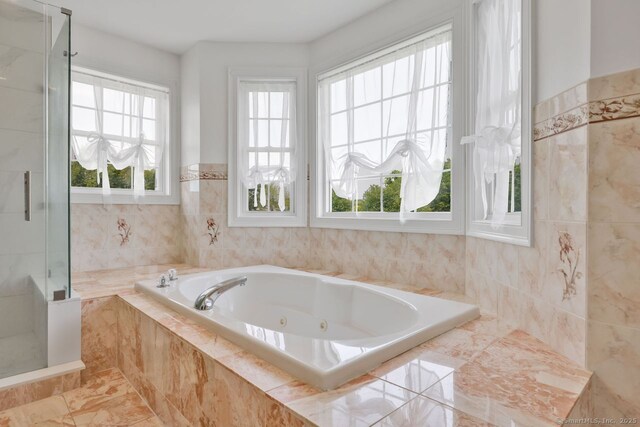 197 Shadow Pond Ln, Suffield, CT 06078 - bathroom featuring a shower stall and a whirlpool tub