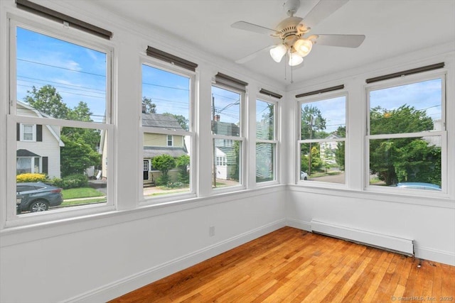 37 Park Ave, Hamden, CT 06517 - unfurnished sunroom with baseboard heating, plenty of natural light, wood-type flooring, and baseboards