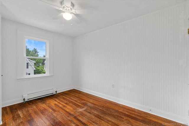 37 Park Ave, Hamden, CT 06517 - unfurnished room featuring a baseboard heating unit, hardwood / wood-style floors, a ceiling fan, and baseboards