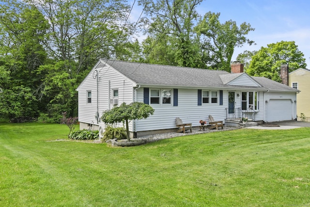 63 Paul Ter, Southington, CT 06489 - view of front facade featuring a garage, a front yard, a chimney, and roof with shingles