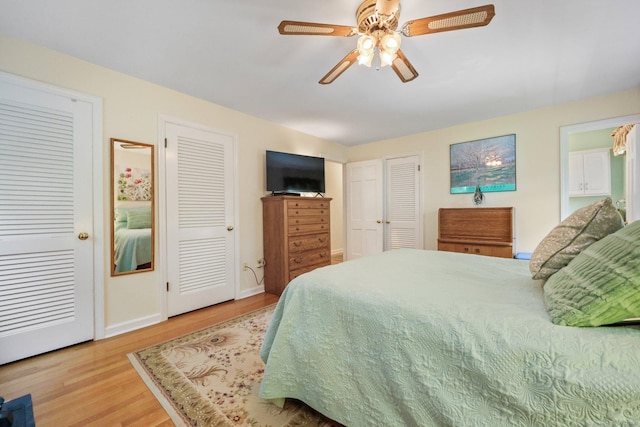 26 Dale Rd, Trumbull, CT 06611 - bedroom featuring two closets, wood finished floors, baseboards, and ceiling fan
