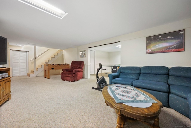 26 Dale Rd, Trumbull, CT 06611 - carpeted living room featuring stairway