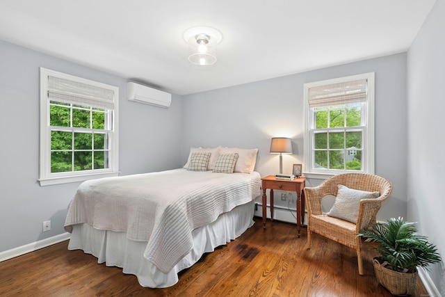 1111 Merwins Ln, Fairfield, CT 06824 - bedroom featuring a wall mounted AC, multiple windows, baseboards, and wood finished floors