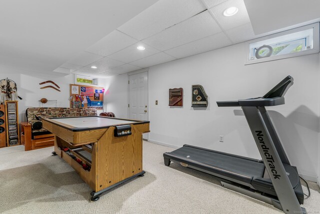 39 Munn Rd, Southbury, CT 06488 - recreation room with light carpet, recessed lighting, and a paneled ceiling