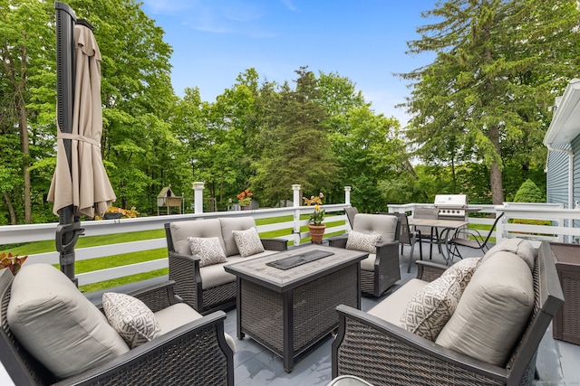 39 Munn Rd, Southbury, CT 06488 - wooden terrace with an outdoor living space and view of wooded area
