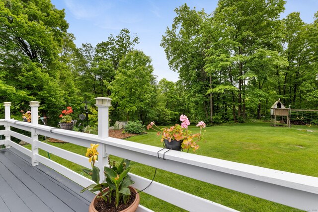 39 Munn Rd, Southbury, CT 06488 - wooden deck with a yard and view of scattered trees