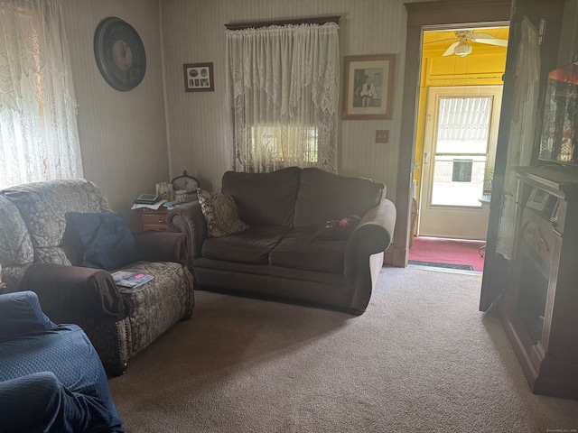 165 Dodge Ave, East Haven, CT 06512 - carpeted living room featuring a ceiling fan
