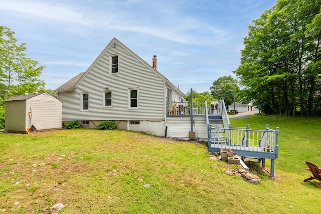 687 Beacon Valley Rd, Naugatuck, CT 06770 - rear view of house featuring a chimney, a lawn, and a deck