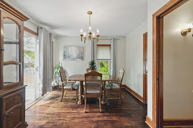 687 Beacon Valley Rd, Naugatuck, CT 06770 - dining area featuring a chandelier, wood finished floors, and baseboards