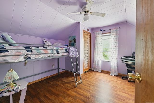 687 Beacon Valley Rd, Naugatuck, CT 06770 - bedroom with vaulted ceiling, wood finished floors, baseboards, and a ceiling fan