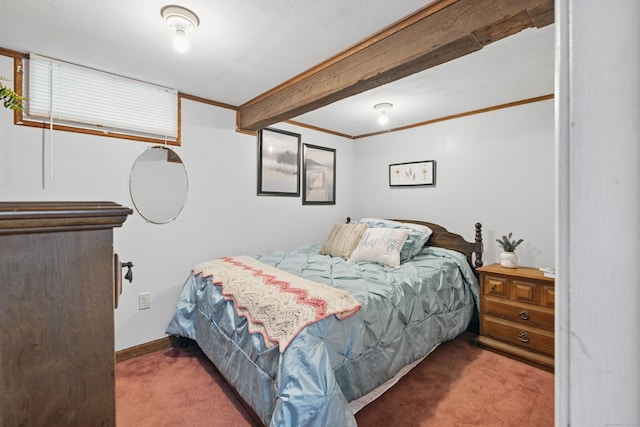 687 Beacon Valley Rd, Naugatuck, CT 06770 - carpeted bedroom featuring beam ceiling, ornamental molding, and baseboards