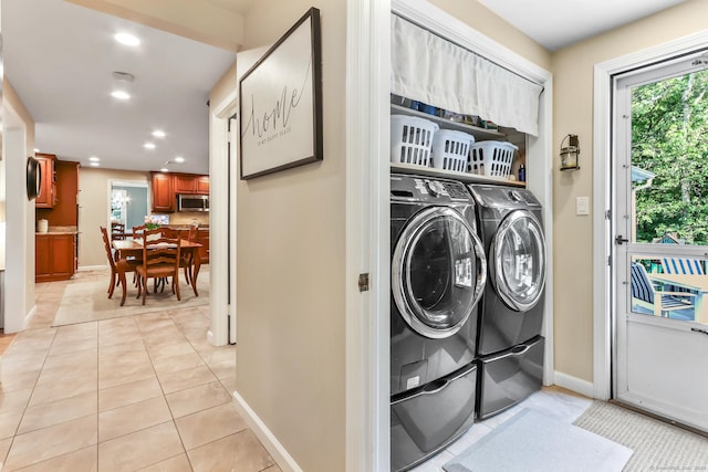17 Stockade Rd, Simsbury, CT 06092 - laundry room featuring recessed lighting, separate washer and dryer, baseboards, and light tile patterned flooring
