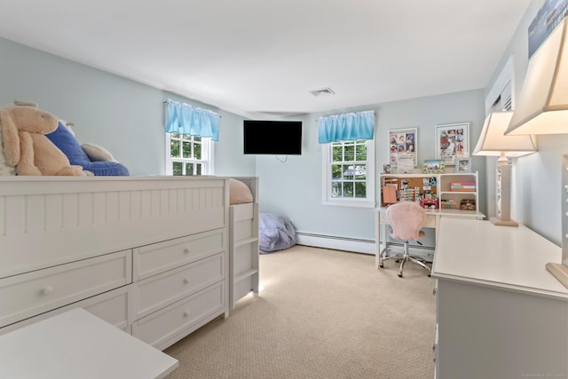 17 Stockade Rd, Simsbury, CT 06092 - bedroom featuring light carpet, an office area, and a baseboard heating unit