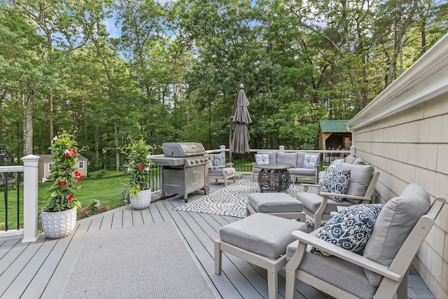 17 Stockade Rd, Simsbury, CT 06092 - wooden deck featuring an outdoor hangout area and a grill