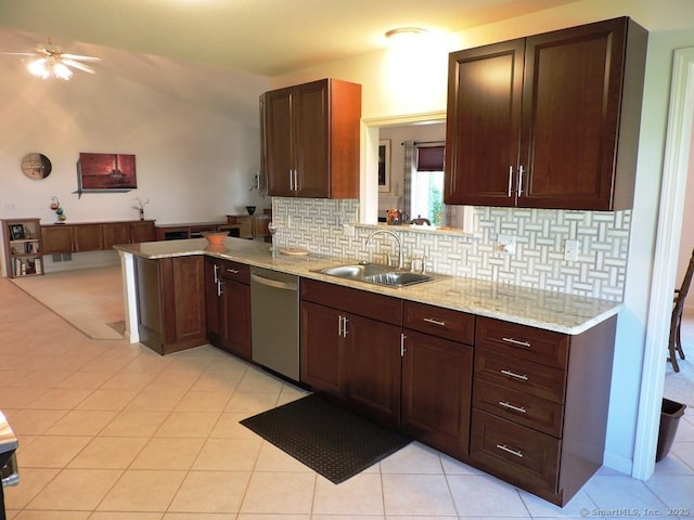 2 Abbewood Dr Unit 2, Enfield, CT 06082 - kitchen with stainless steel dishwasher, a sink, decorative backsplash, a peninsula, and lofted ceiling
