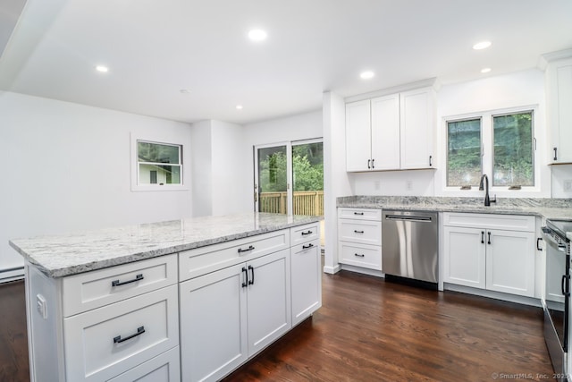 4 Deer Run Trl, Sherman, CT 06784 - kitchen with stainless steel appliances, a sink, light stone countertops, recessed lighting, and white cabinets