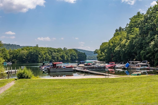 4 Deer Run Trl, Sherman, CT 06784 - dock featuring a water view, a wooded view, and a yard