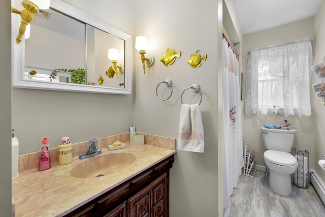 27 N Rd, Waterford, CT 06385 - full bath featuring vanity, toilet, a baseboard radiator, and a shower with curtain