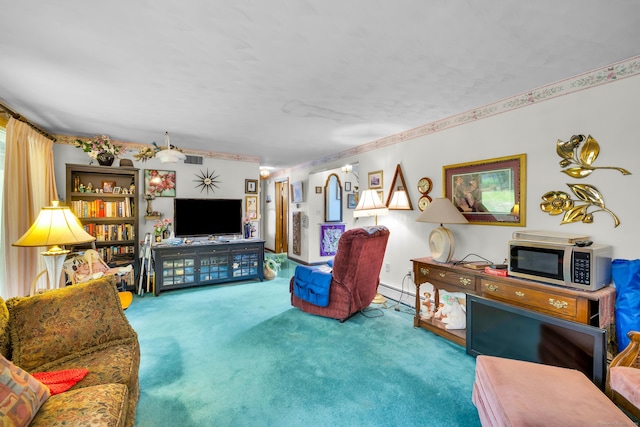 27 N Rd, Waterford, CT 06385 - carpeted living room featuring a baseboard radiator