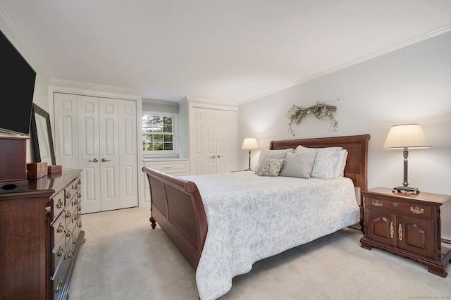 67 Great Hill Rd, Ridgefield, CT 06877 - bedroom featuring light carpet, multiple closets, and crown molding