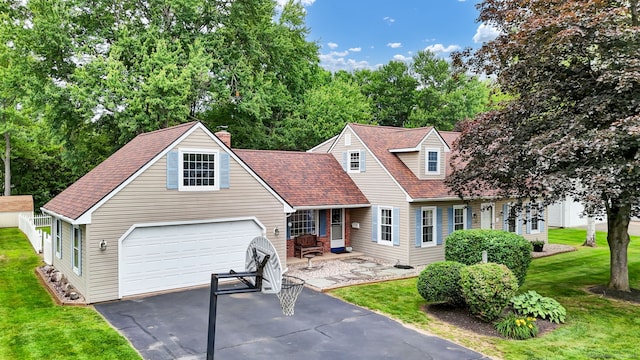 47 Edrow Rd, Bristol, CT 06010 - view of front of house with driveway, a front lawn, a shingled roof, a chimney, and a garage