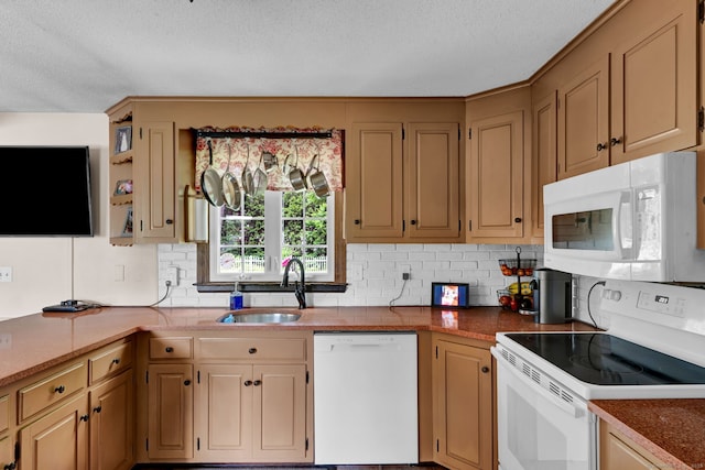 47 Edrow Rd, Bristol, CT 06010 - kitchen featuring white appliances, decorative backsplash, and a textured ceiling