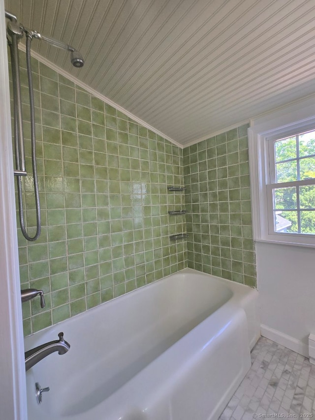 28 S Highland St, West Hartford, CT 06119 - full bath featuring wood ceiling, baseboards, and  shower combination