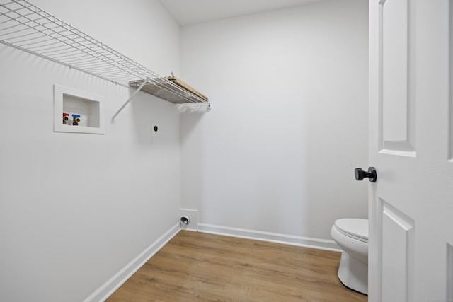 23 Shadybrook Ln, Waterbury, CT 06706 - laundry room featuring hookup for an electric dryer, wood finished floors, and washer hookup