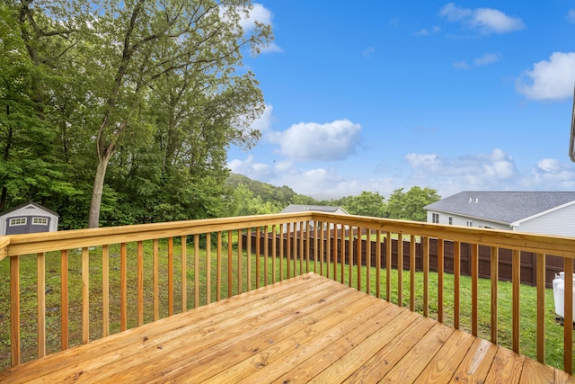 23 Shadybrook Ln, Waterbury, CT 06706 - deck featuring a storage shed and a lawn