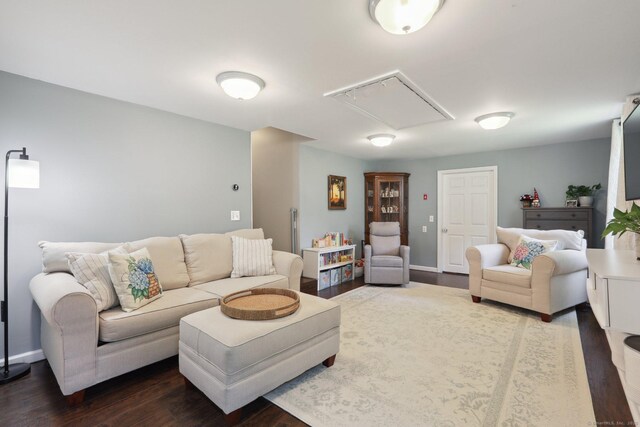52 Berkshire Dr, Brookfield, CT 06804 - living area featuring attic access, dark wood-style flooring, and baseboards