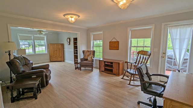 2 Cinnamon Ln Unit 2, Portland, CT 06480 - home office featuring light wood-type flooring, ornamental molding, a ceiling fan, and baseboards