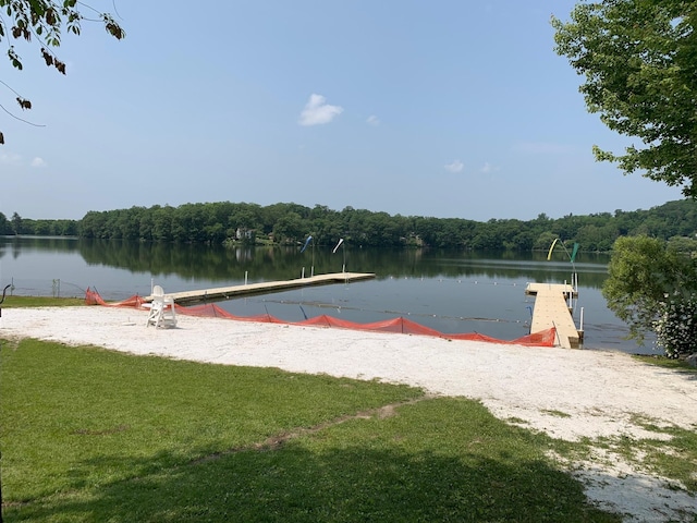 8 Fulton Dr, New Fairfield, CT 06812 - dock with a water view, a view of trees, and a lawn