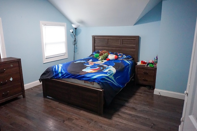 381 Oak St, East Hartford, CT 06118 - bedroom with vaulted ceiling, dark wood-type flooring, and baseboards