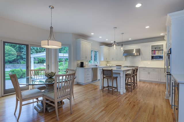 38 Old Trolley Rd, Ridgefield, CT 06877 - dining space featuring light wood-style flooring and recessed lighting