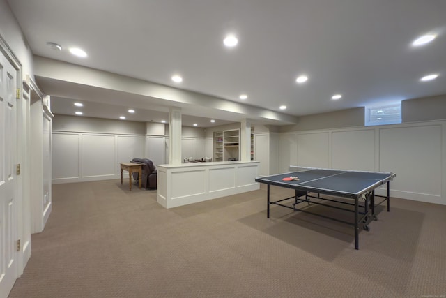 38 Old Trolley Rd, Ridgefield, CT 06877 - playroom with a decorative wall, light colored carpet, and recessed lighting