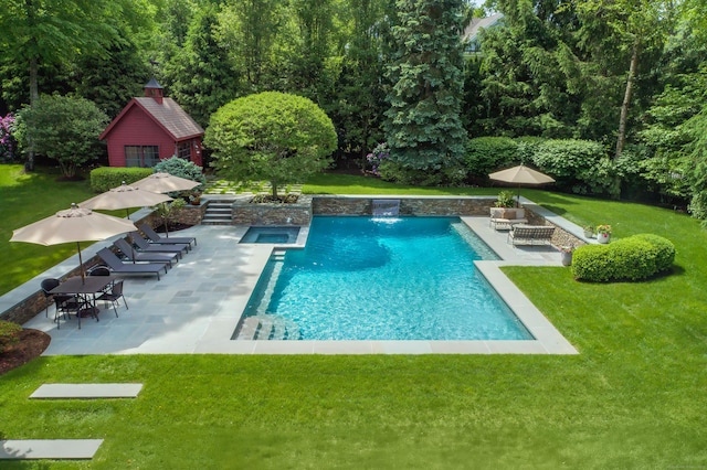 38 Old Trolley Rd, Ridgefield, CT 06877 - view of pool with a lawn, a patio, and a pool with connected hot tub