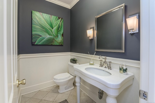 38 Old Trolley Rd, Ridgefield, CT 06877 - bathroom featuring toilet, tile patterned flooring, and ornamental molding
