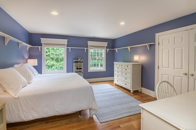 38 Old Trolley Rd, Ridgefield, CT 06877 - bedroom with light wood-style floors, baseboards, recessed lighting, and a closet
