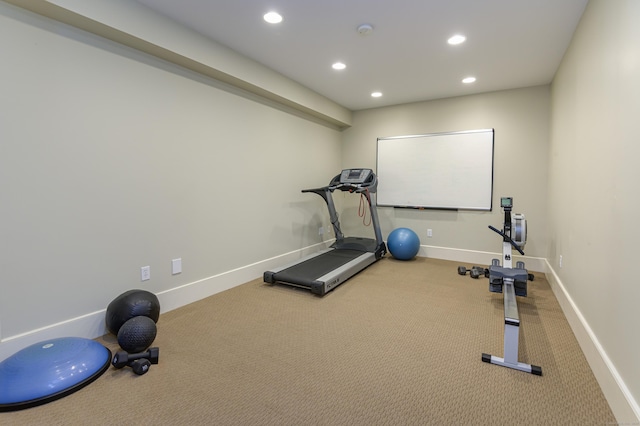 38 Old Trolley Rd, Ridgefield, CT 06877 - workout area with recessed lighting, carpet, and baseboards