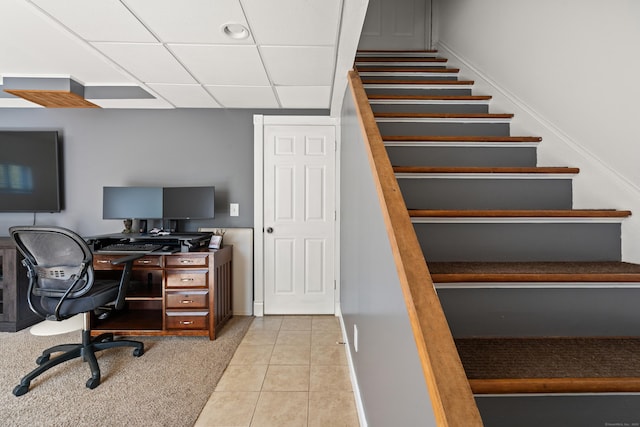 2 Pine Hill Rd, New Fairfield, CT 06812 - office area featuring tile patterned floors, a drop ceiling, baseboards, and carpet flooring