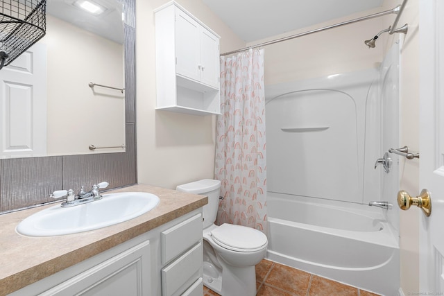 142 Summit St Unit 142, Norwich, CT 06360 - bathroom featuring vanity, shower / bathtub combination with curtain, toilet, tile patterned floors, and decorative backsplash