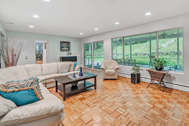 6 Rivergate Woods, Wilton, CT 06897 - living room with recessed lighting and a baseboard radiator