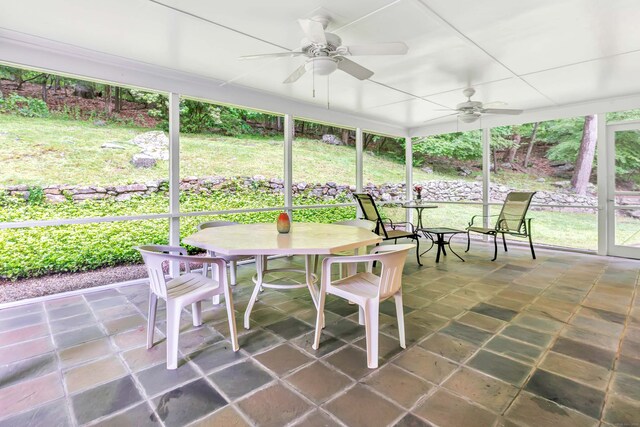 6 Rivergate Woods, Wilton, CT 06897 - sunroom featuring outdoor dining area and ceiling fan