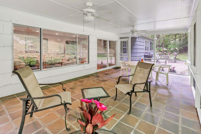 6 Rivergate Woods, Wilton, CT 06897 - sunroom / solarium with a ceiling fan and outdoor dining area