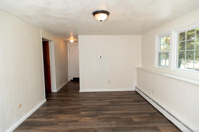 498 Long Hill Ave, Shelton, CT 06484 - unfurnished room featuring a baseboard heating unit, dark wood finished floors, and baseboards