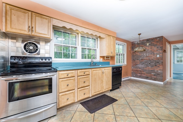 10 Laurel Glen Dr, East Hampton, CT 06424 - kitchen with stainless steel range with electric stovetop, light brown cabinetry, dishwasher, and a sink